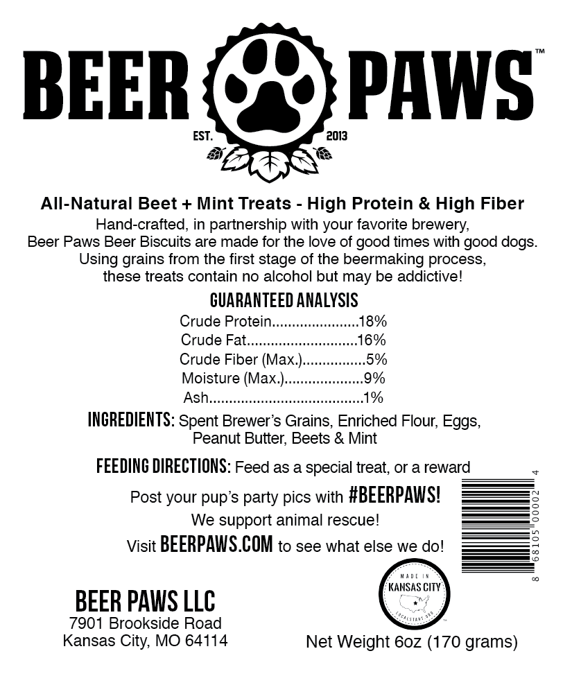 Original Beer Paws Beet + Mint Flavor Beer Biscuits Craft Beer Treats for Dogs