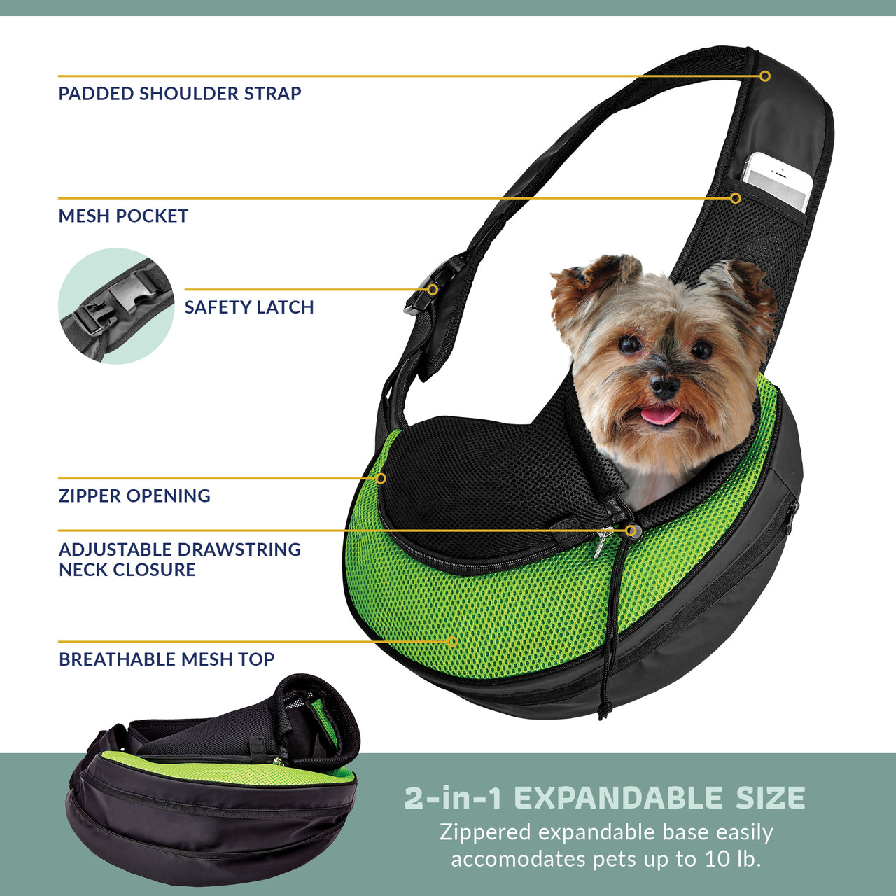 Pet Sling Green