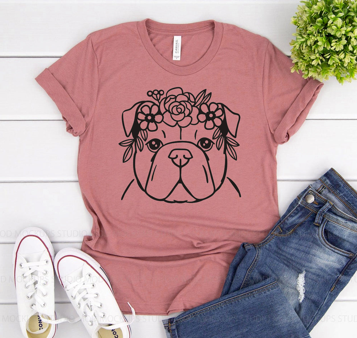 Floral Bulldog T-shirt